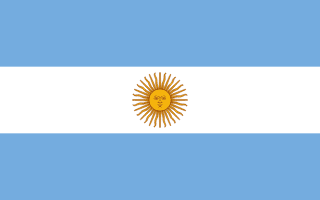 The flag of Argentina features three equal horizontal bands of light blue, white and light blue. A brown-edged golden sun is centered in the white band.