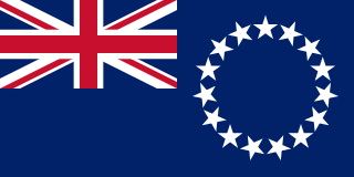 The flag of the Cook Islands is blue with the UK flag in the canton and a large circle of 15 white five-pointed stars centered in the fly.