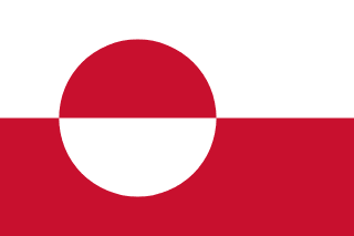 The flag of Greenland has two equal horizontal bands of white and red, with a large disk slightly to the hoist side of center. The top half of the disk is red, and the bottom half is white.
